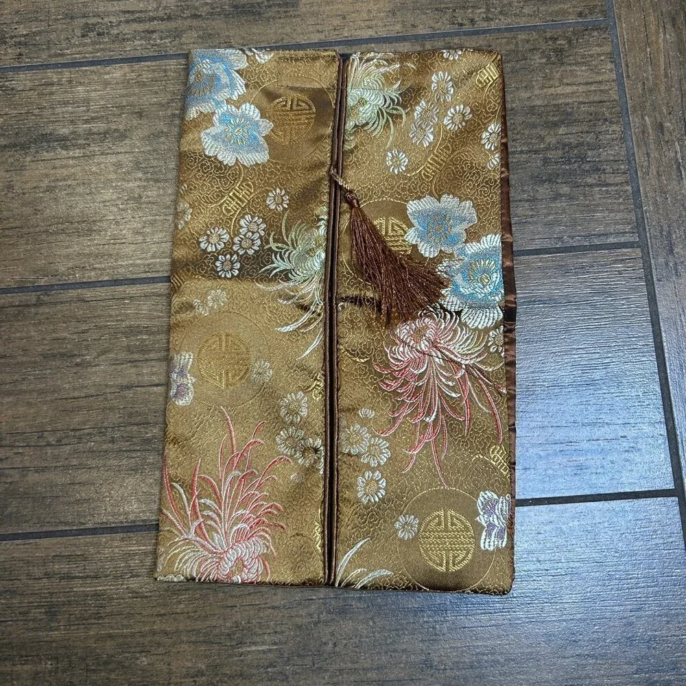 Chinese Brown Brocade Hosiery Lingerie Bag Pouch